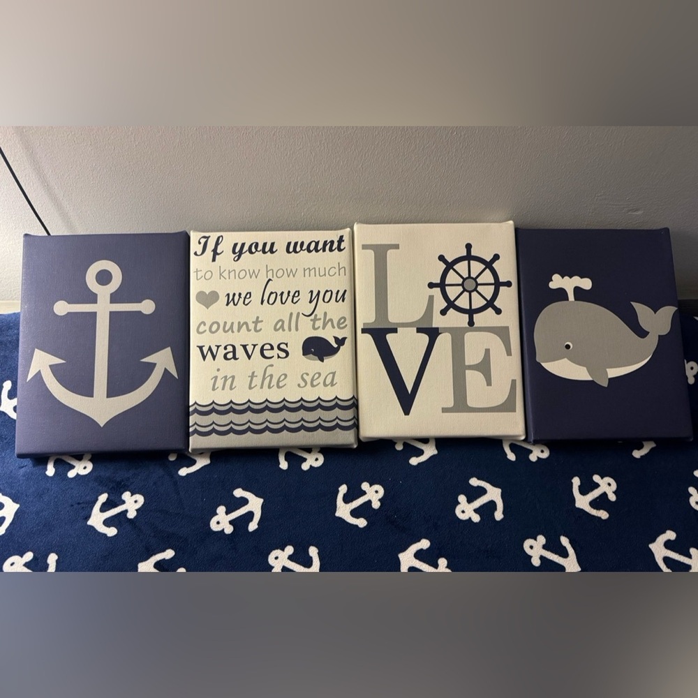 Baby nautical wall decor. 4 pieces. 8x6 inches each.